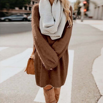 

Fashion Women Long Sleeve Round Neck Solid Color Casual Loose Pleated T-Shirt