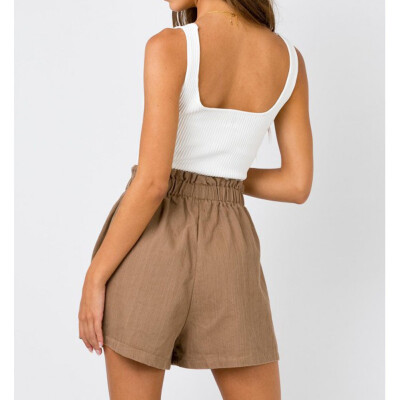 

Women Summer Pants Stylish Loose Shorts Belt Beach High Waist Short Trousers