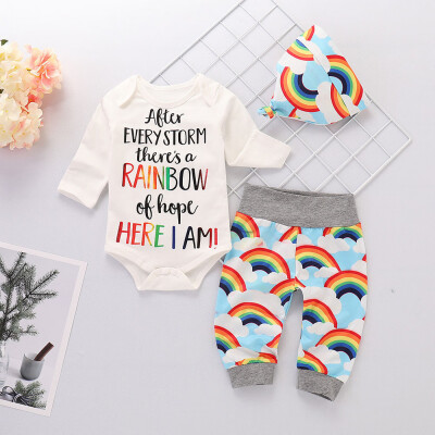 

Infant Baby Girls Boys Letter Print Romper Jumpsuit Rainbow Pants Outfits Set