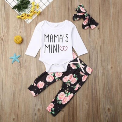 

Newborn Infant Baby Girls Floral Outfits Set Romper TopsPantsHeadband Clothes