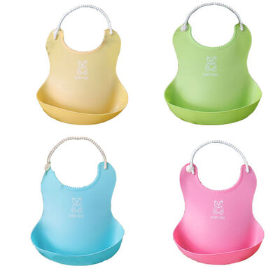 

Washable Waterproof Cute Baby Soft Feeding Silicone Bib Saliva Dripping Kid Infant Lunch Bibs Food Catcher Pocket