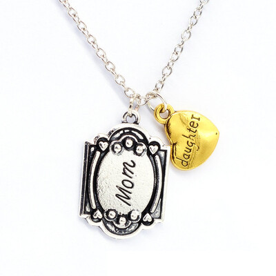 

Vintage Mom&Daughter &39&39 Love Heart Silver Gold Chain Necklace Christmas Gift