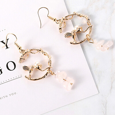 

Earring Personality Birds Flowers Ancient Luxury Pearl Earrings For Women Vintage Round Long Earrings Wedding Party