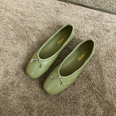 

Bean Bean Shoes Womens Summer Square Head Flat-soled Single Shoes Korean Version Baitao Shallow Mouth Comfortable Soft-soled Wome
