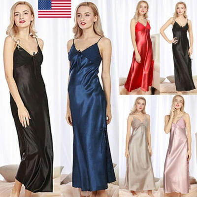 

US Women Sexy Silk Satin Lace Sleepwear Babydoll Lingerie Nightdress Pajamas Set