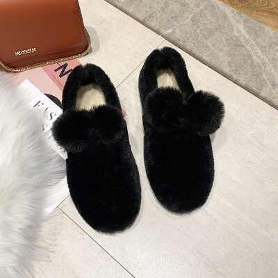 

Lamb wool flat sole shoes Lefu shoes wool shoes Plush warm cotton shoes wool shoes womens autumn&winter