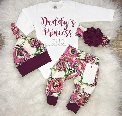 

Newborn Kid Baby Girls Tops Romper Floral Pants Leggings Hat Outfits Set