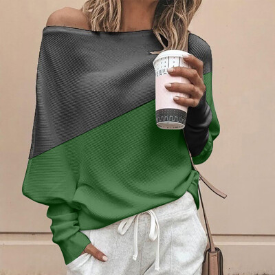 

Roseonmyhand Women Off Shoulder Knitted Top Pullover Loose Batwing Long Sleeve Sweater Jumper