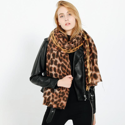 

New Fashion Women Scarf Leopard Print Long Wool Shawl Faux Cashmere Scarves Pashmina Neckerchief