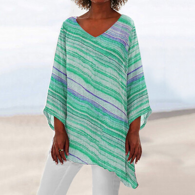 

Starmoon Womens Summer Long Sleeve Striped Printed Loose Blouse Casual T-Shirt Tops