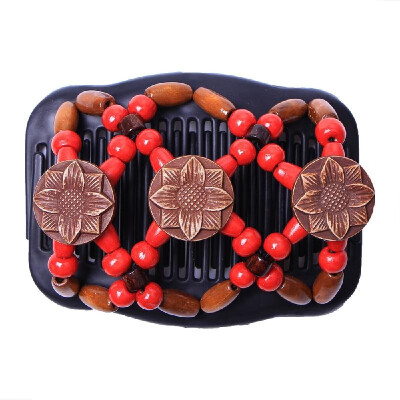 

Retro Wooden Beads Magic Hair Comb Double Row Hairpin Insert Women Hairstyle Clip