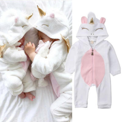 

Newborn Kid Baby Girl Unicorn Flannel Romper Jumpsuit Outfit Warm Clothes Winter