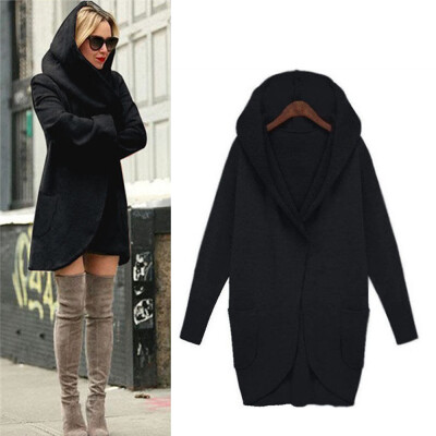 

Roseonmyhand Women Woolen Hooded Thin Coat Loose Ladies Casual Hoodies Jacket Overcoat Top