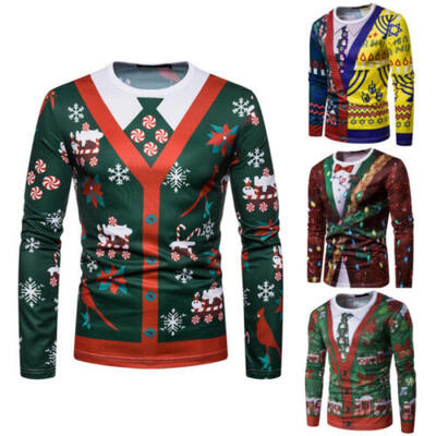 

Christmas Mens Button Up Casual Shirts Slim Fit Long Sleeve Dress Shirts Tops US