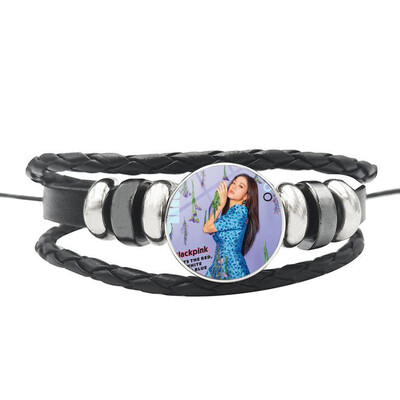 

KPOP BLACKPINK Same paragraph Retro Punk Style Woven Bracelet Creative Simple Metal Button Bracelet