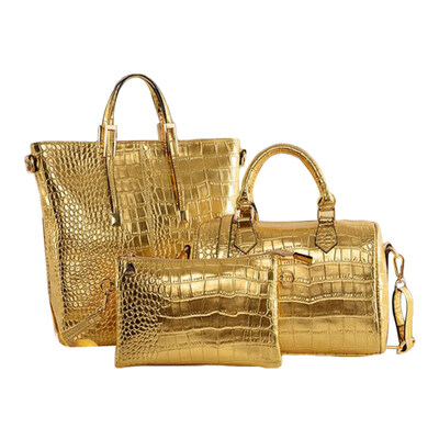 

3Pcs Women Crocodile Zipper Adjustable Tote Handbag Shoulder Bag Clutch Set