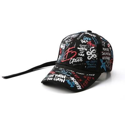 

Childrens hat spring graffiti printing baseball cap parent-child cap long tail hip-hop sunshade cap manufacturer custom