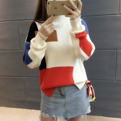 

Womens autumn&winter 2018 show a thin base sweater semi-turtleneck sweater loose&short style matching knitted sweater