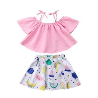

New Baby Kid Girl Summer Off Shoulder T-shirt TopDress Tutu Skirts Cute Clothes