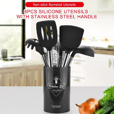 

Kitchen Utensils Set 8Pcs Silicone Non-stick Barreled Cooking Utensils Stainless Steel Handle Silica Gel Utensil Kitchenware Set