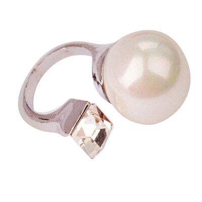 

Large Pearl Adjustable Pearl Ring Square Women Fashion Diamond Ring Best Jewelry