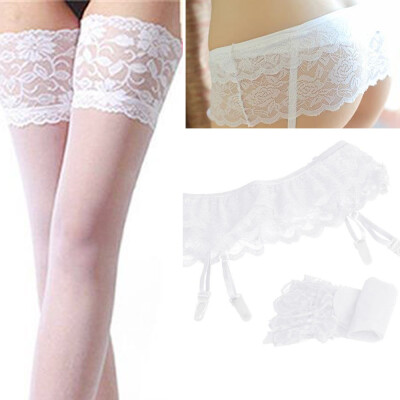 

Toponeto Women Sexy Lace Perspective Thigh-Highs Garter Belt Suspender Underwear BK