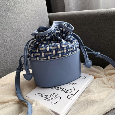 

Internet celebrity ins mini bag leisure weaving bucket bag new 2019 simple splice single shoulder slanted womens bag