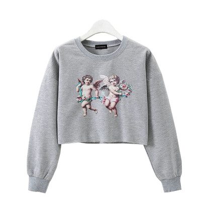 

Womens Long Sleeve Graphic Letter Print Crop Top Sweatshirt Hoodie
