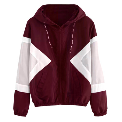 

Toponeto Women Long Sleeve Patchwork Thin Skinsuits Hooded Zipper Pockets Sport Coat