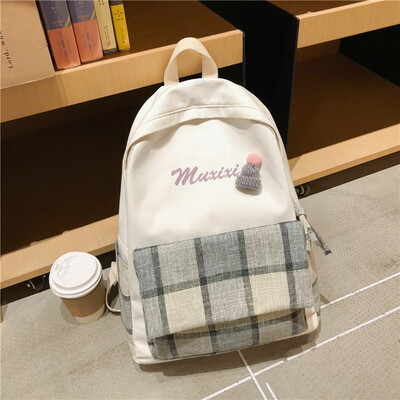 

Schoolbag female college students backpack ins wind bf Korean version of high school ancient feeling girl Mori simple canvas backp