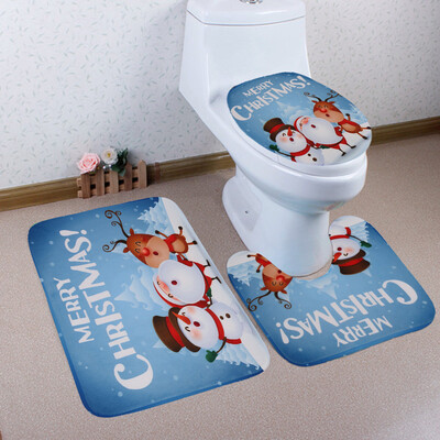 

〖Follure〗3PCS Christmas Bathroom Non-Slip Pedestal Rug Lid Toilet Cover Bath Mat Set