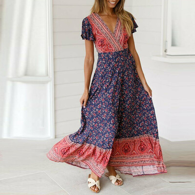 

Women Summer Boho Long Maxi Dress Evening Cocktail Party Beach Dresses
