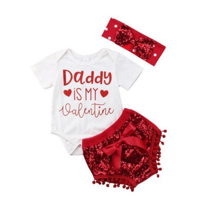 

Newborn Infant Baby Girls Tops Romper Bowkont Shorts Sequins Outfits Set Clothes