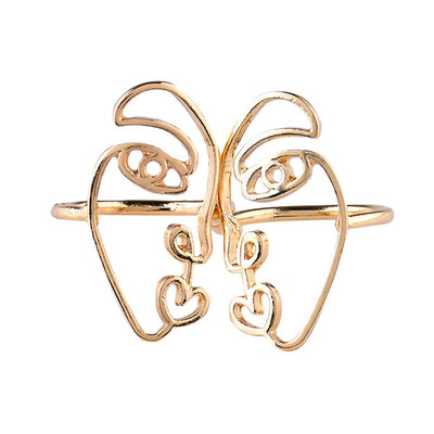 

Hip Hop unique abstract face hollow minimalist game half face Rings