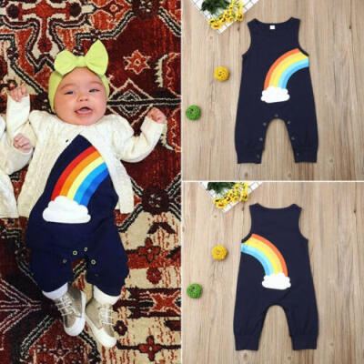 

US Infant Baby Girl Kid Rainbow Cotton Romper Bodysuit Sunsuit Clothes 0-24M Top