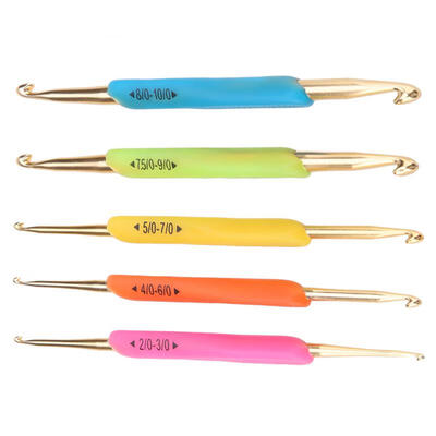 

Greensen Double Hook Crochet Hook Set TPR Soft Rubber Handle Aluminum Knitting Needle Set Color Random