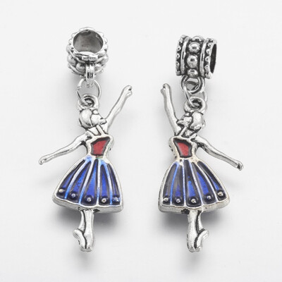 

Alloy European Dangle Beads with Enamel Ballet GirlBallerina Antique Silver 40mm Hole 5mm