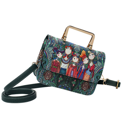 

Tailored Women Forest Girls Pattern Printing Single Shoulder Bag Metallic Handle Handbag