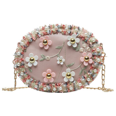 

Women Flower Lace Faux Pearl Decor Mini Chain Phone Shoulder Bag Crossbody Pouch