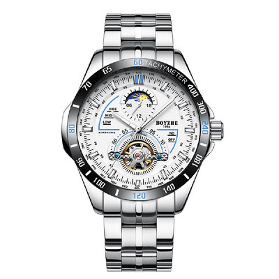 

BOYZHE brand mechanical watch fashion mens watch luminous waterproof steel strap watch manufacturers Chengzhao agent Silver belt