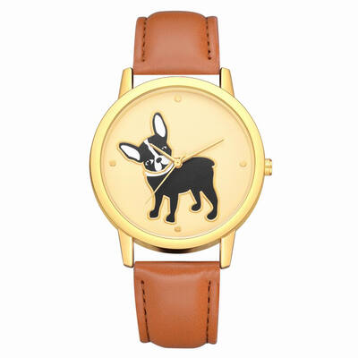 

Fanteeda FD107 Women Golden Bezel Dog Dial Leather Band Quartz Wrist Watch