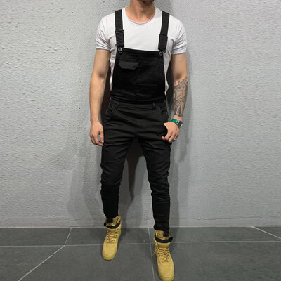 

Gobestart Mens Pocket Jeans Overall Jumpsuit Streetwear Overall Suspender Pants