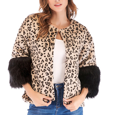 

Toponeto Women Winter Casual Leopard Patchwork Jacket Outwear Coat Overcoat Outercoat