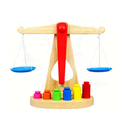 

Small Wooden Balance Scale&6 Weights Kids Math Early Educational Steelyard Baby Balancing Training Toy