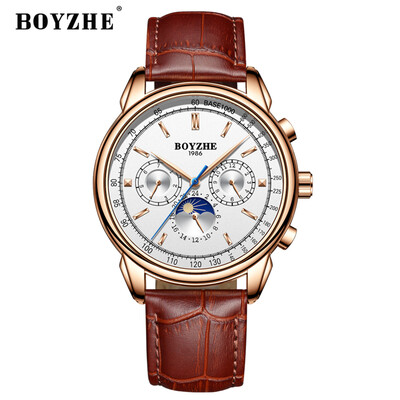 

BOYZHE WL008 Watch Brand Waterproof Business Full-automatic Mechanical Men Leather Wrist Watch with Gift Box