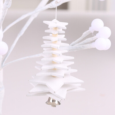 

Rotate Christmas Tree Ornaments Xmas Tree Hanging DIY 3D Snowflake Star Pendants Wooden Small Bell Decorations For Home Office
