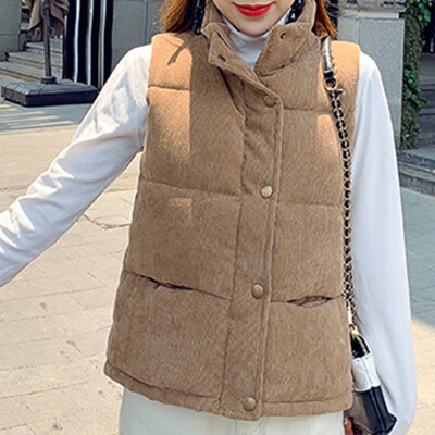 

Toponeto Women Fashion Solid Stand Collar Buttons Sleeveless Zipper Short Coats Jackets