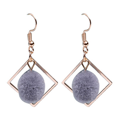 

Fashion Party Women Pompom Rhombus Geometric Pendant Hook Earrings Jewelry