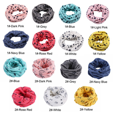 

Children Warm Cotton Scarf O Ring Shawl Neckerchief Boy Girl Circle Loop Cartoon Smile Face Star Pattern Neck Warmer