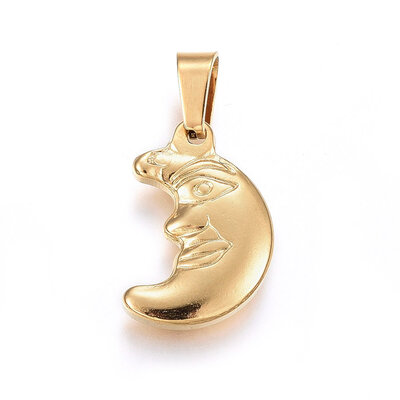 

304 Stainless Steel Pendants Large Hole Pendants Moon Golden 21x14x35mm Hole 7x4mm
